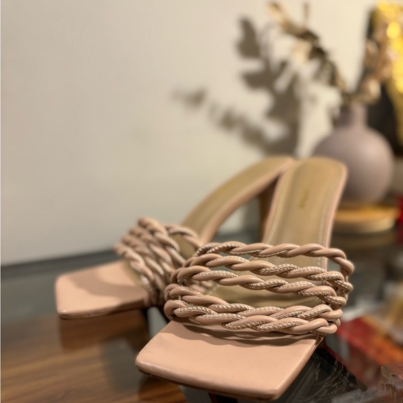 [NEW] Nude Braided Strap Heeled Mules Women’s Sandals - Picture 6 of 9